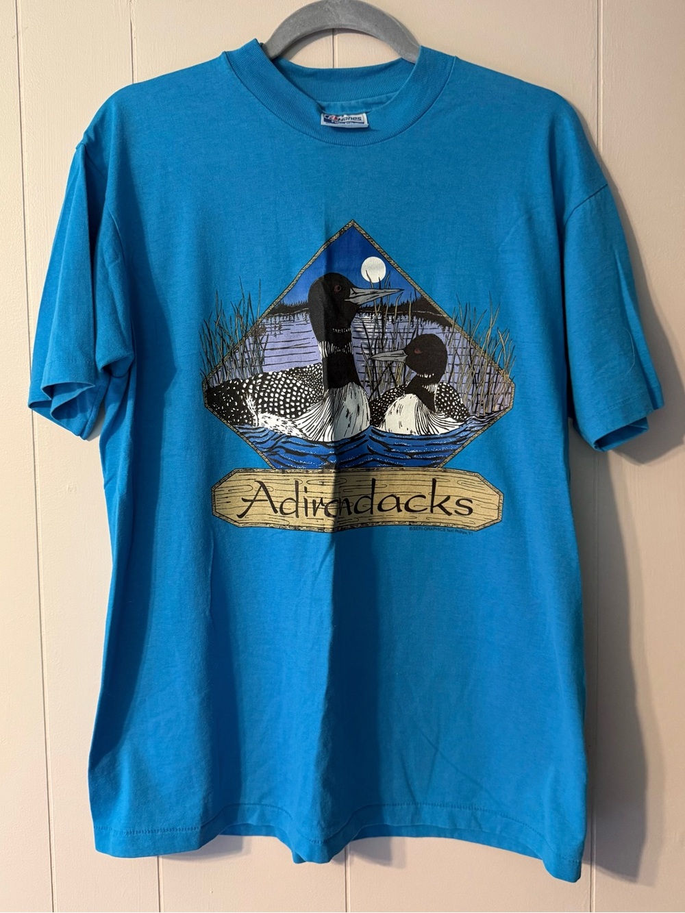 Vintage 1991 Adirondacks Loons Nature Graphic T-Shirt USA Made Single Stitch